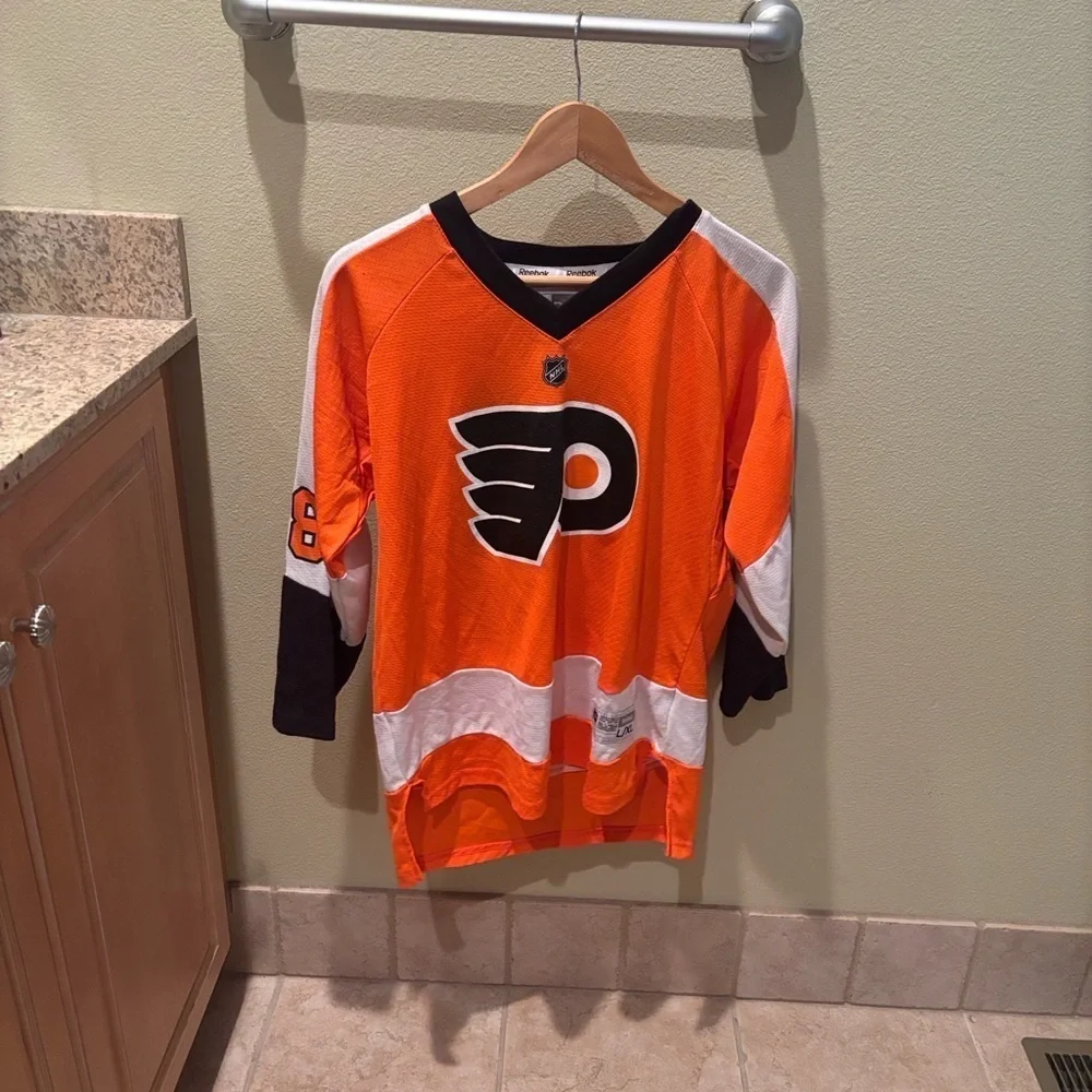 Giroux Orange and White Reebok Hockey Jersey